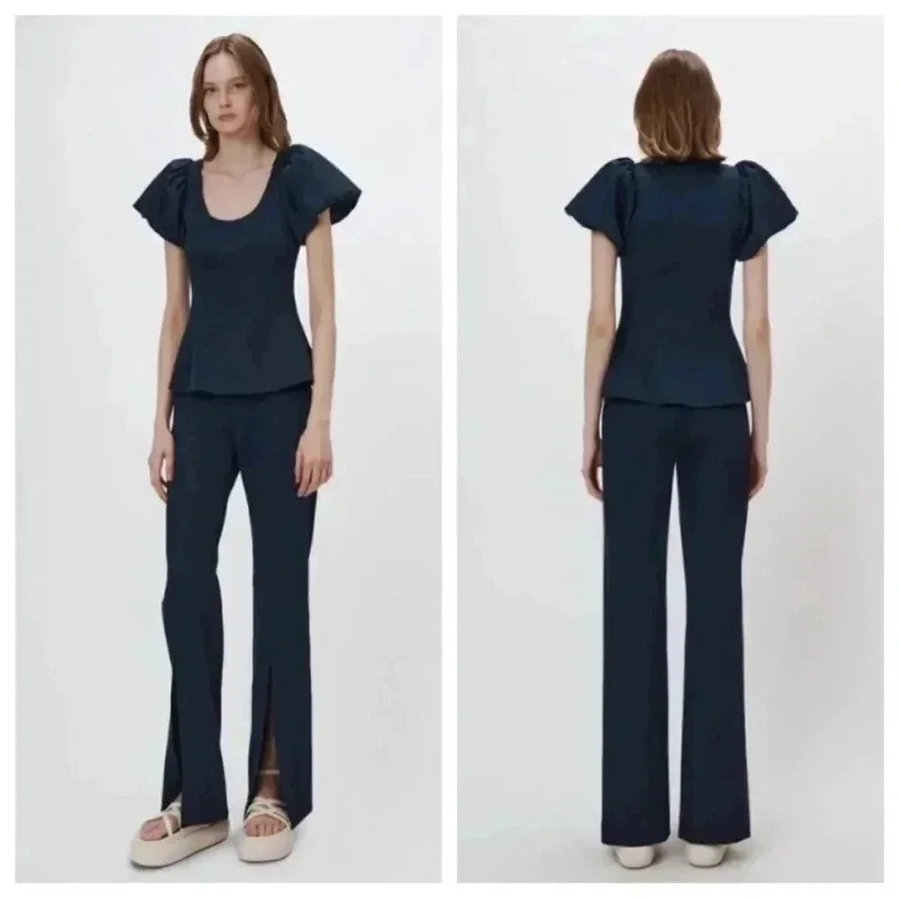NWT Jonathan Simkhai Chase Front Slit Cotton-blend Pants Midnight size 6